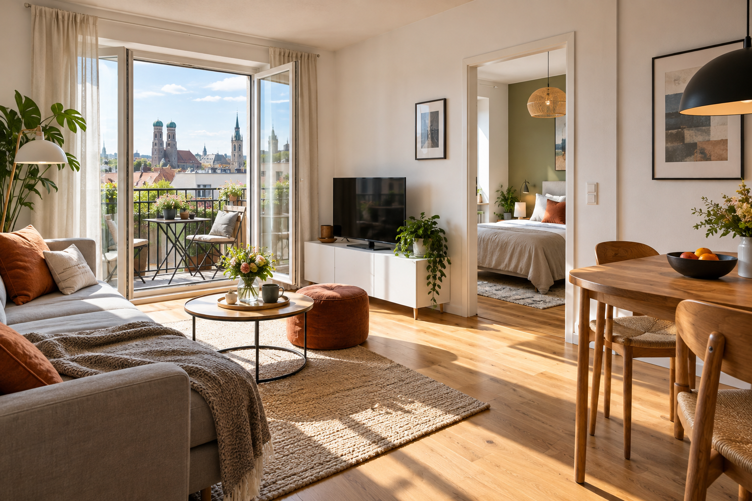 Helle moderne Wohnung mit Balkon und bayerischem Stadtblick